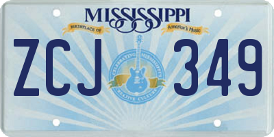 MS license plate ZCJ349