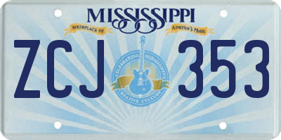 MS license plate ZCJ353