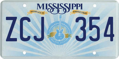 MS license plate ZCJ354