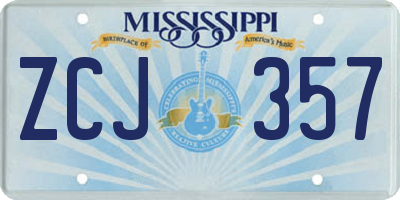 MS license plate ZCJ357
