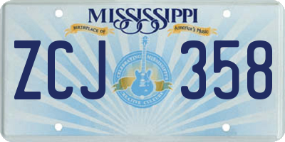 MS license plate ZCJ358