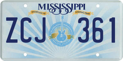 MS license plate ZCJ361