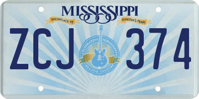 MS license plate ZCJ374