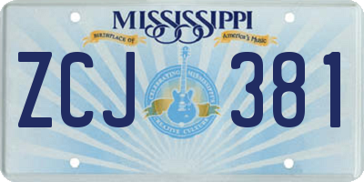 MS license plate ZCJ381