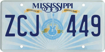 MS license plate ZCJ449