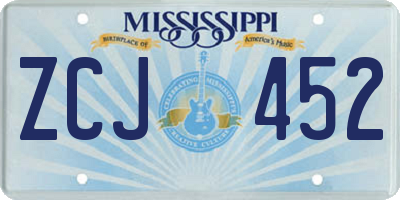 MS license plate ZCJ452