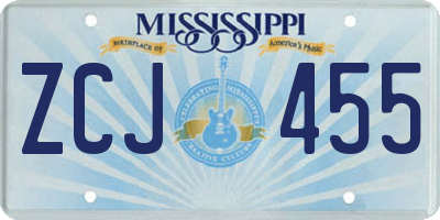 MS license plate ZCJ455