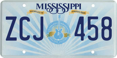 MS license plate ZCJ458