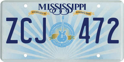 MS license plate ZCJ472