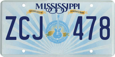 MS license plate ZCJ478
