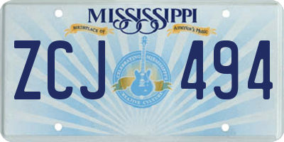 MS license plate ZCJ494