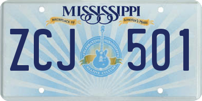 MS license plate ZCJ501