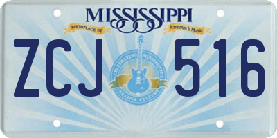 MS license plate ZCJ516
