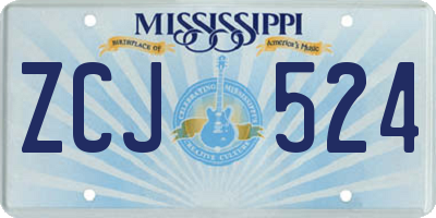 MS license plate ZCJ524