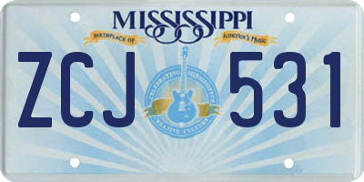 MS license plate ZCJ531