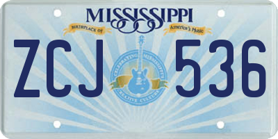 MS license plate ZCJ536