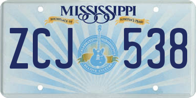 MS license plate ZCJ538