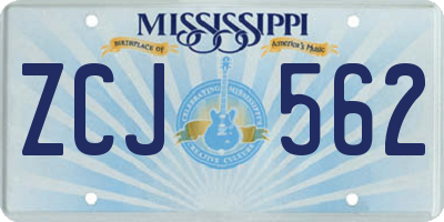 MS license plate ZCJ562