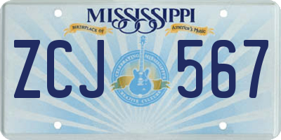 MS license plate ZCJ567