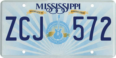 MS license plate ZCJ572