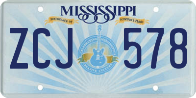 MS license plate ZCJ578