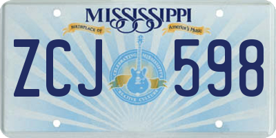 MS license plate ZCJ598