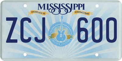 MS license plate ZCJ600
