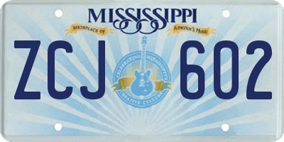 MS license plate ZCJ602