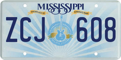 MS license plate ZCJ608