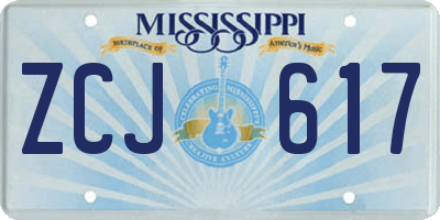 MS license plate ZCJ617