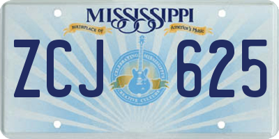 MS license plate ZCJ625