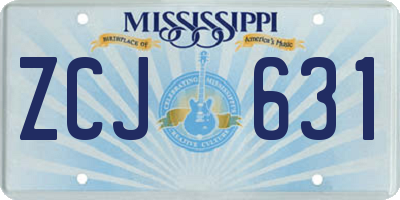 MS license plate ZCJ631