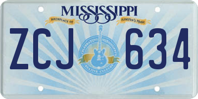 MS license plate ZCJ634