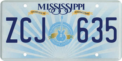 MS license plate ZCJ635
