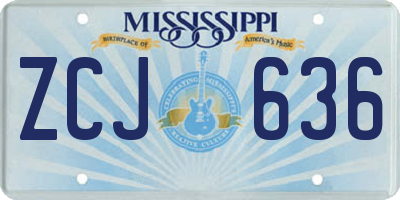 MS license plate ZCJ636