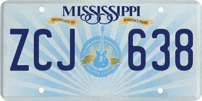 MS license plate ZCJ638