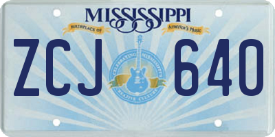 MS license plate ZCJ640