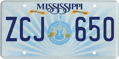 MS license plate ZCJ650