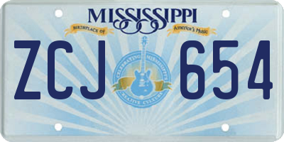 MS license plate ZCJ654