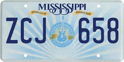 MS license plate ZCJ658