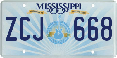 MS license plate ZCJ668