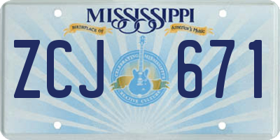MS license plate ZCJ671
