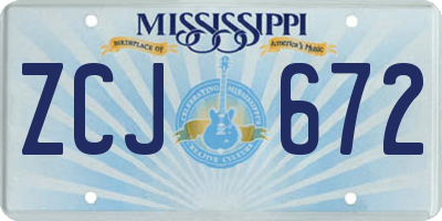 MS license plate ZCJ672