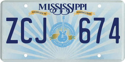 MS license plate ZCJ674