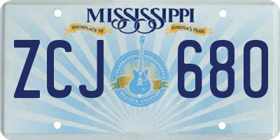 MS license plate ZCJ680