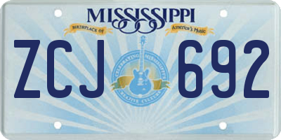 MS license plate ZCJ692