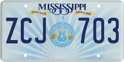 MS license plate ZCJ703