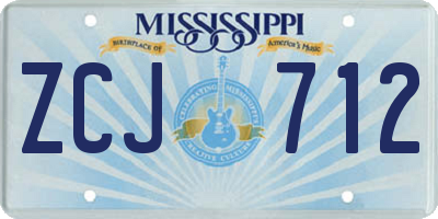 MS license plate ZCJ712