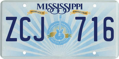 MS license plate ZCJ716