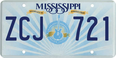 MS license plate ZCJ721